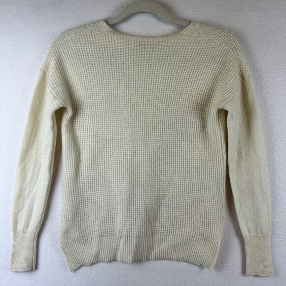 Halogen Womens V-Neck 100% Cashmere Sweater XS Cream Textured Knit Long Sleeve - Picture 13 of 13